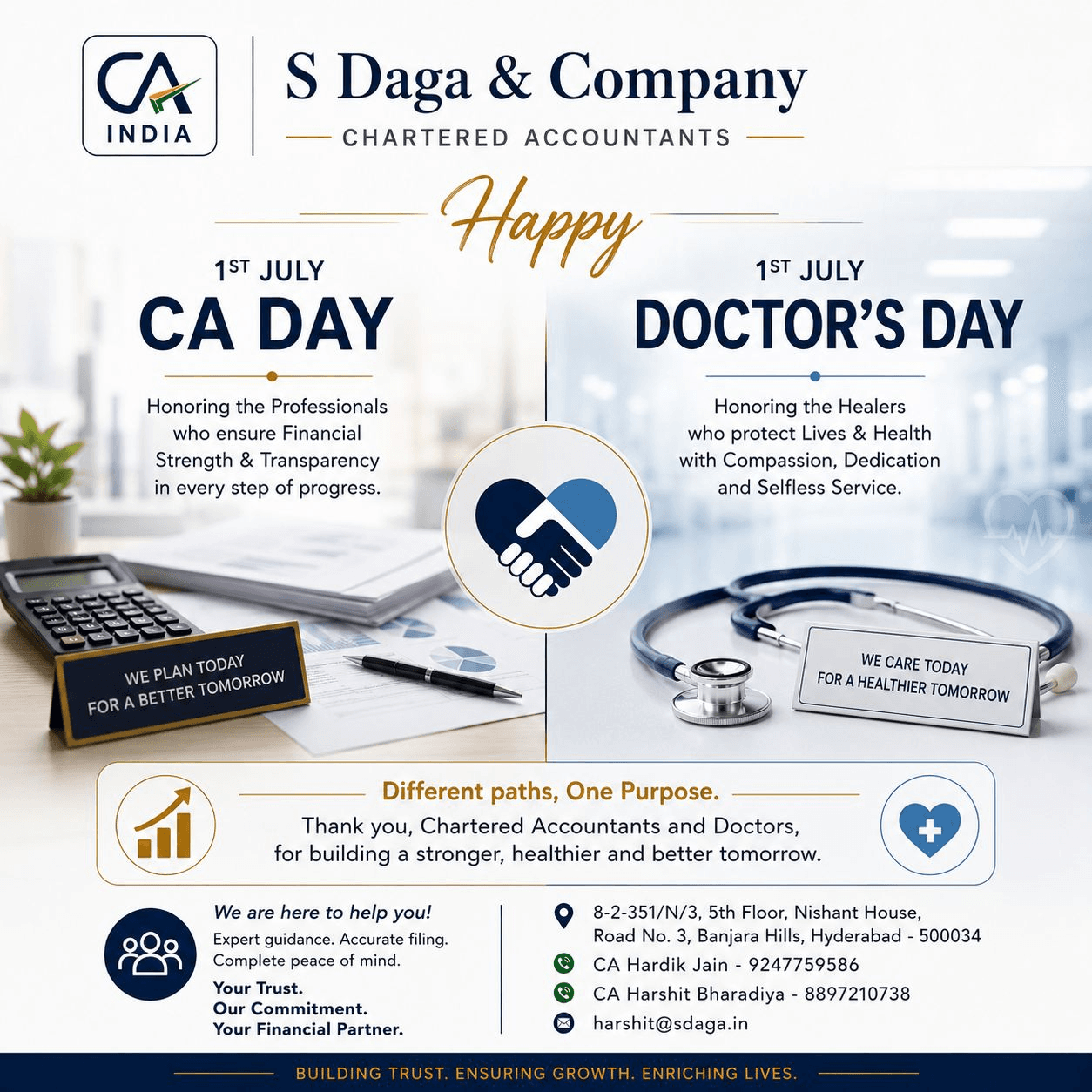 Two professions. One shared purpose.
Happy CA Day & Happy Doctor's Day!